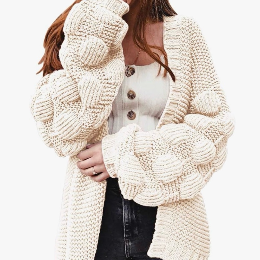 Cream Textured Cardigan